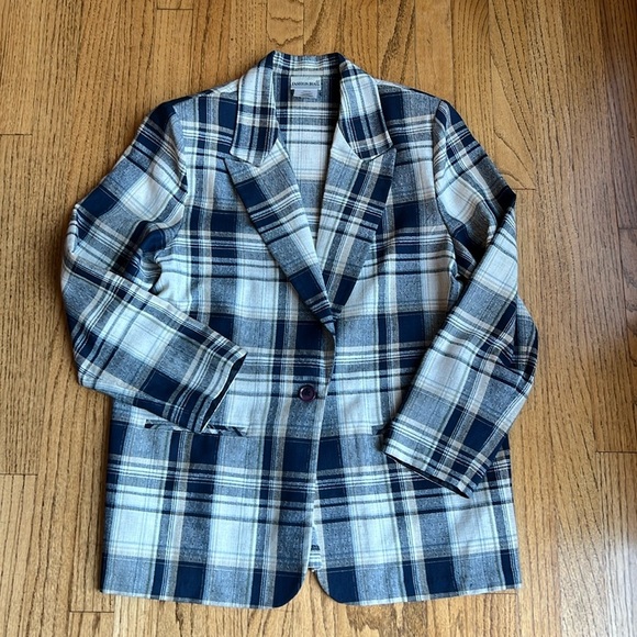 Fashion Bug Jackets & Blazers - VTG Fashion Bug Plaid Blazer Womens Medium Blue Tan
